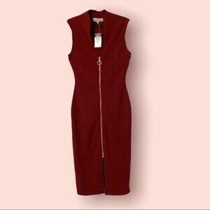 Almost Famous Drop‎ Shoulder Zip Front Belted Bodycon Midi Dress Size L RefB032
